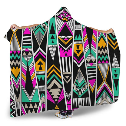 Vintage Tribal Aztec Pattern Print Hooded Blanket