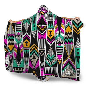 Vintage Tribal Aztec Pattern Print Hooded Blanket