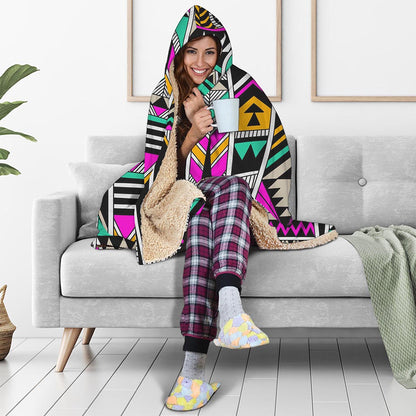 Vintage Tribal Aztec Pattern Print Hooded Blanket
