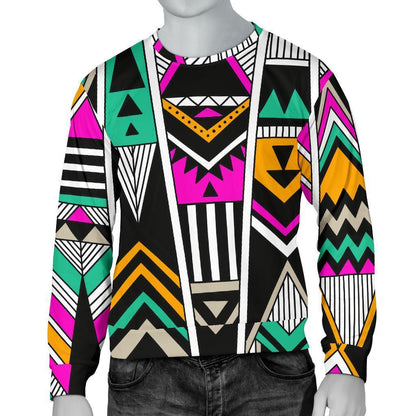 Vintage Tribal Aztec Pattern Print Men's Crewneck Sweatshirt GearFrost
