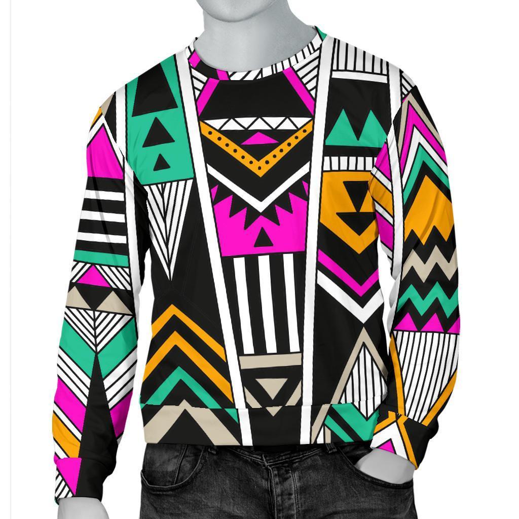 Vintage Tribal Aztec Pattern Print Men's Crewneck Sweatshirt GearFrost
