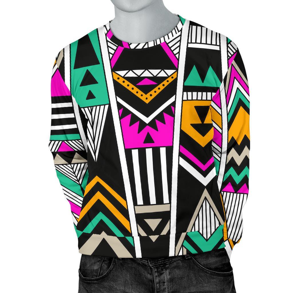 Vintage Tribal Aztec Pattern Print Men's Crewneck Sweatshirt GearFrost