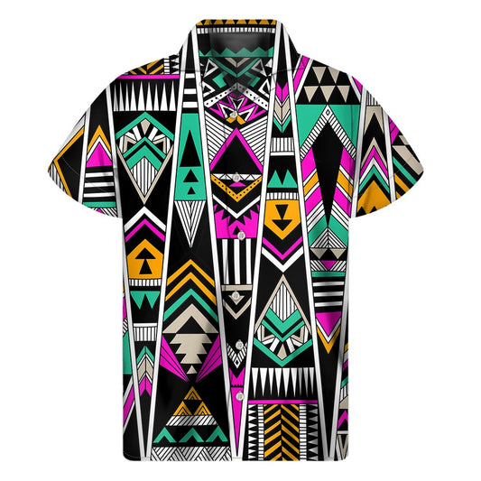 Vintage Tribal Aztec Pattern Print Men's Short Sleeve Shirt
