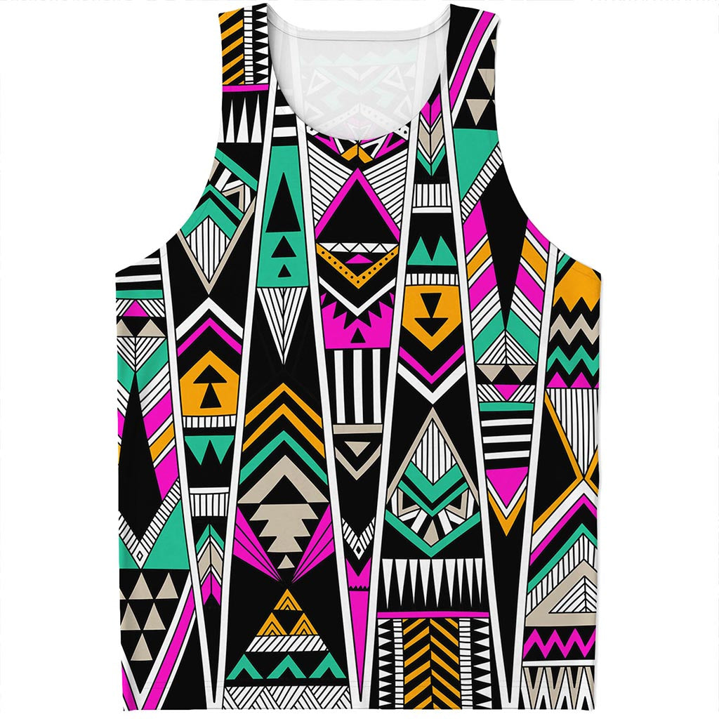Vintage Tribal Aztec Pattern Print Men's Tank Top