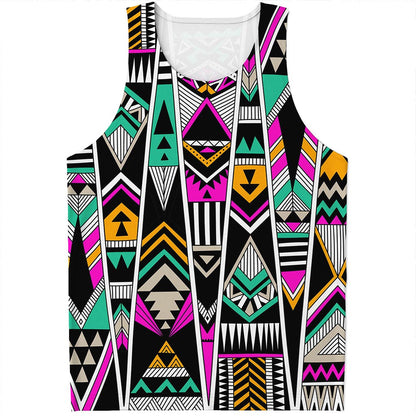 Vintage Tribal Aztec Pattern Print Men's Tank Top