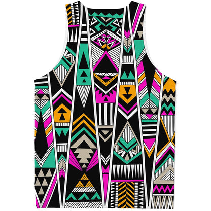 Vintage Tribal Aztec Pattern Print Men's Tank Top