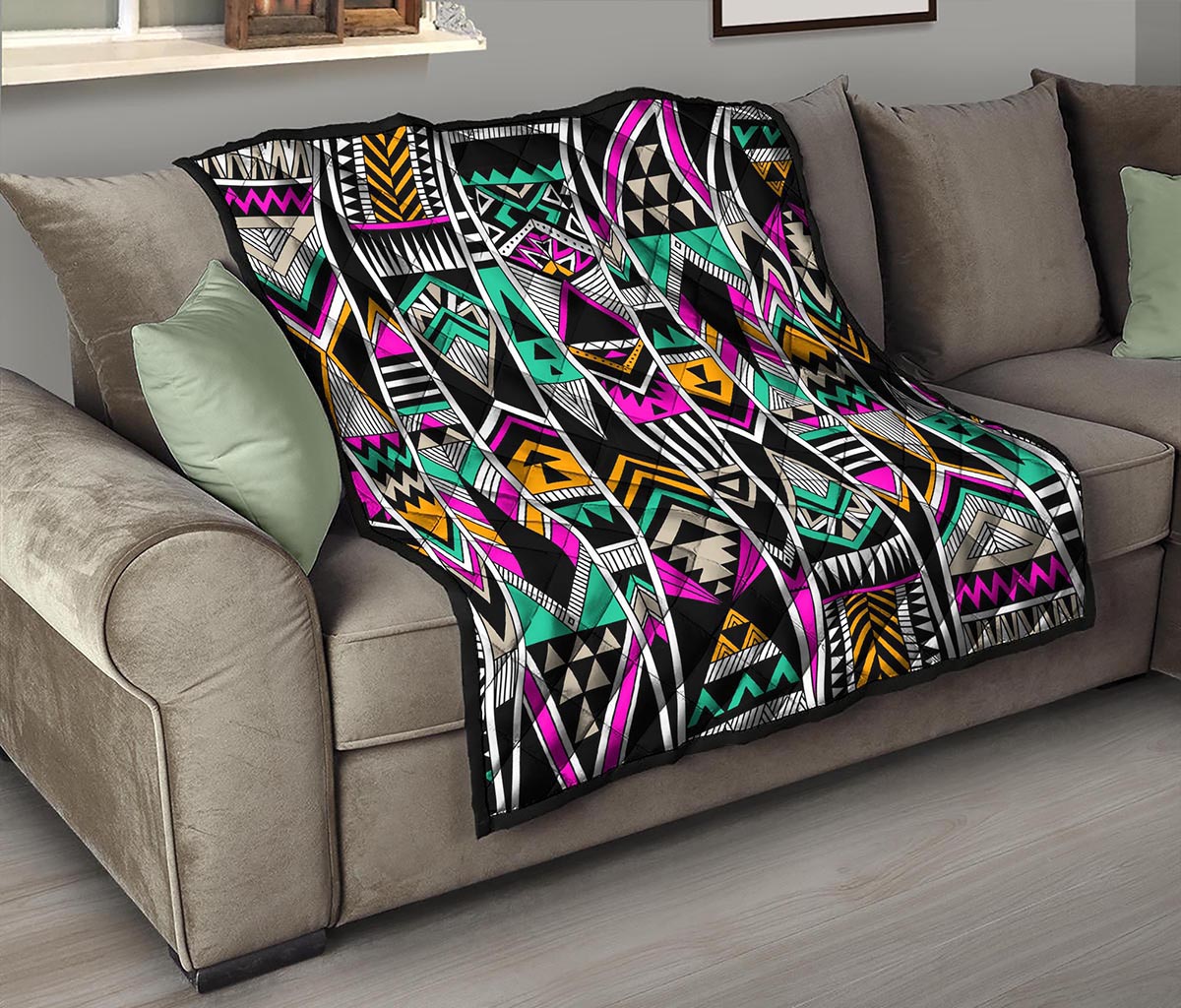 Vintage Tribal Aztec Pattern Print Quilt