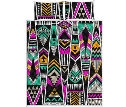 Vintage Tribal Aztec Pattern Print Quilt Bed Set