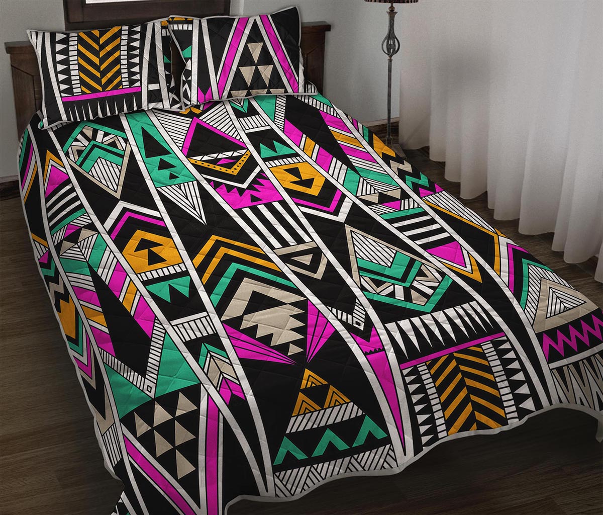 Vintage Tribal Aztec Pattern Print Quilt Bed Set
