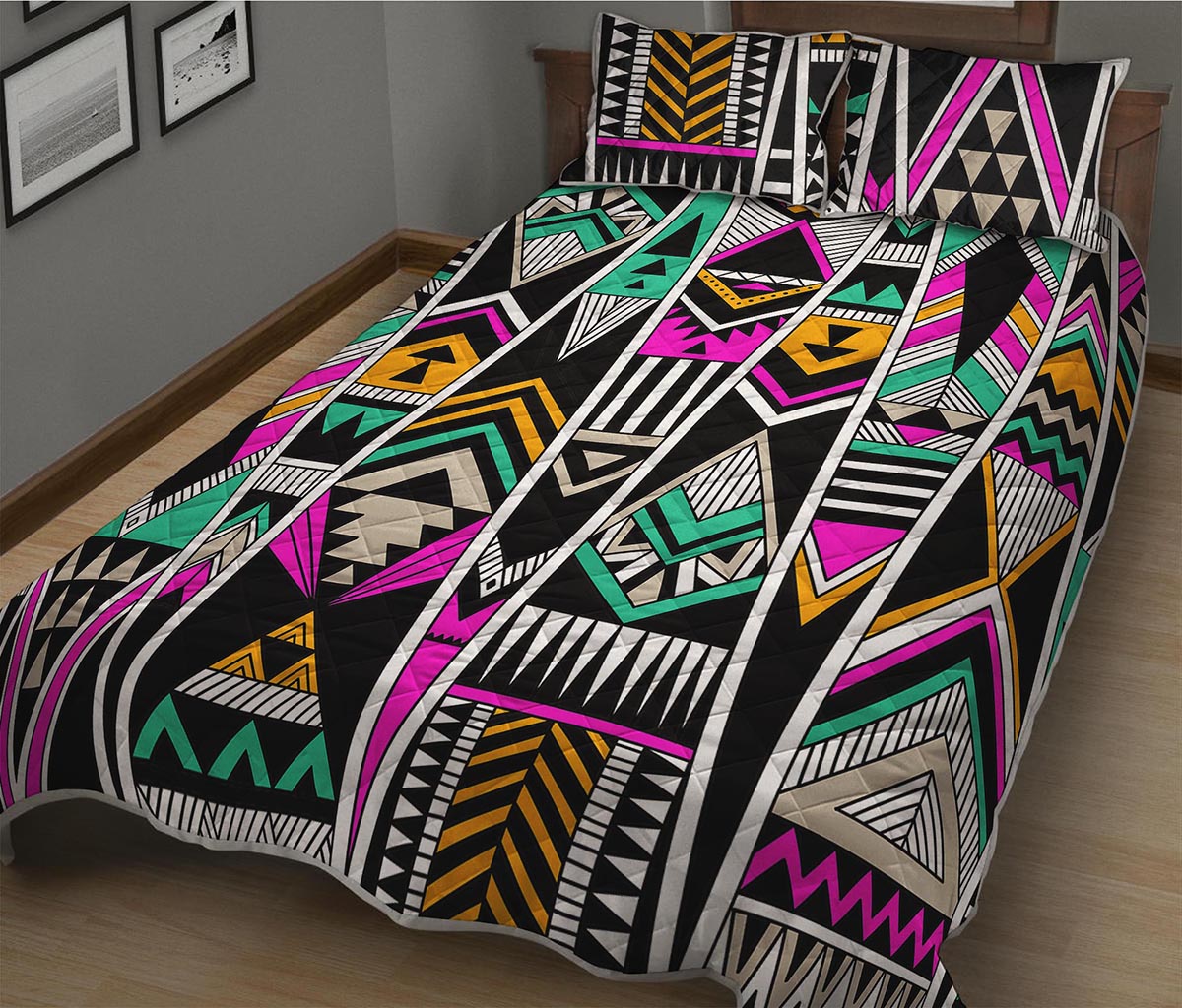 Vintage Tribal Aztec Pattern Print Quilt Bed Set