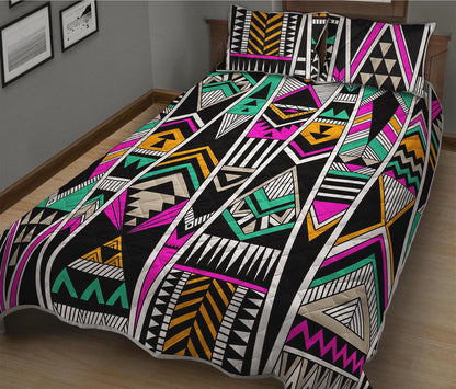 Vintage Tribal Aztec Pattern Print Quilt Bed Set