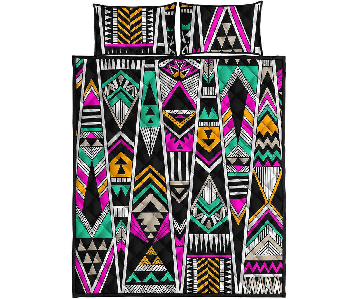 Vintage Tribal Aztec Pattern Print Quilt Bed Set