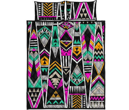 Vintage Tribal Aztec Pattern Print Quilt Bed Set