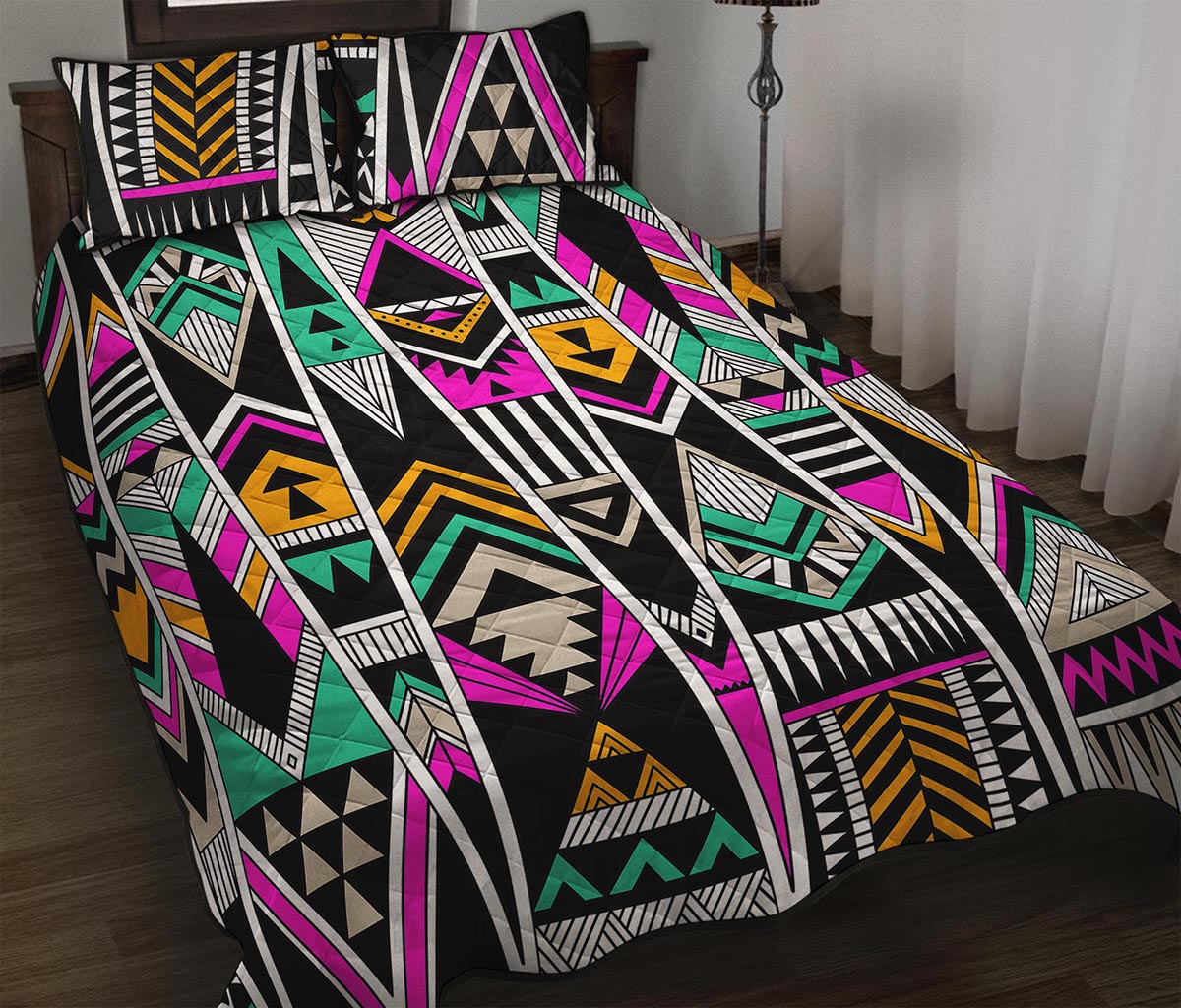 Vintage Tribal Aztec Pattern Print Quilt Bed Set