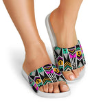 Vintage Tribal Aztec Pattern Print White Slide Sandals