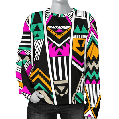 Vintage Tribal Aztec Pattern Print Women's Crewneck Sweatshirt GearFrost