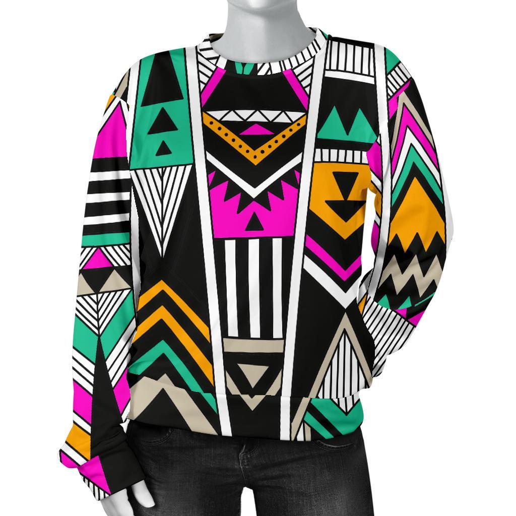 Vintage Tribal Aztec Pattern Print Women's Crewneck Sweatshirt GearFrost