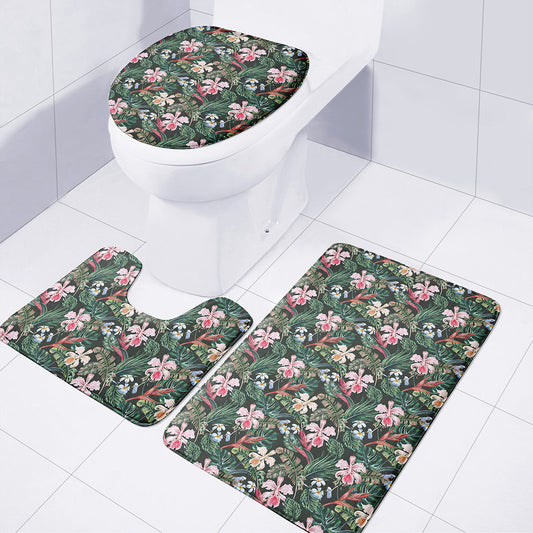 Vintage Tropical Exotic Hawaiian Print 3 Piece Bath Mat Set