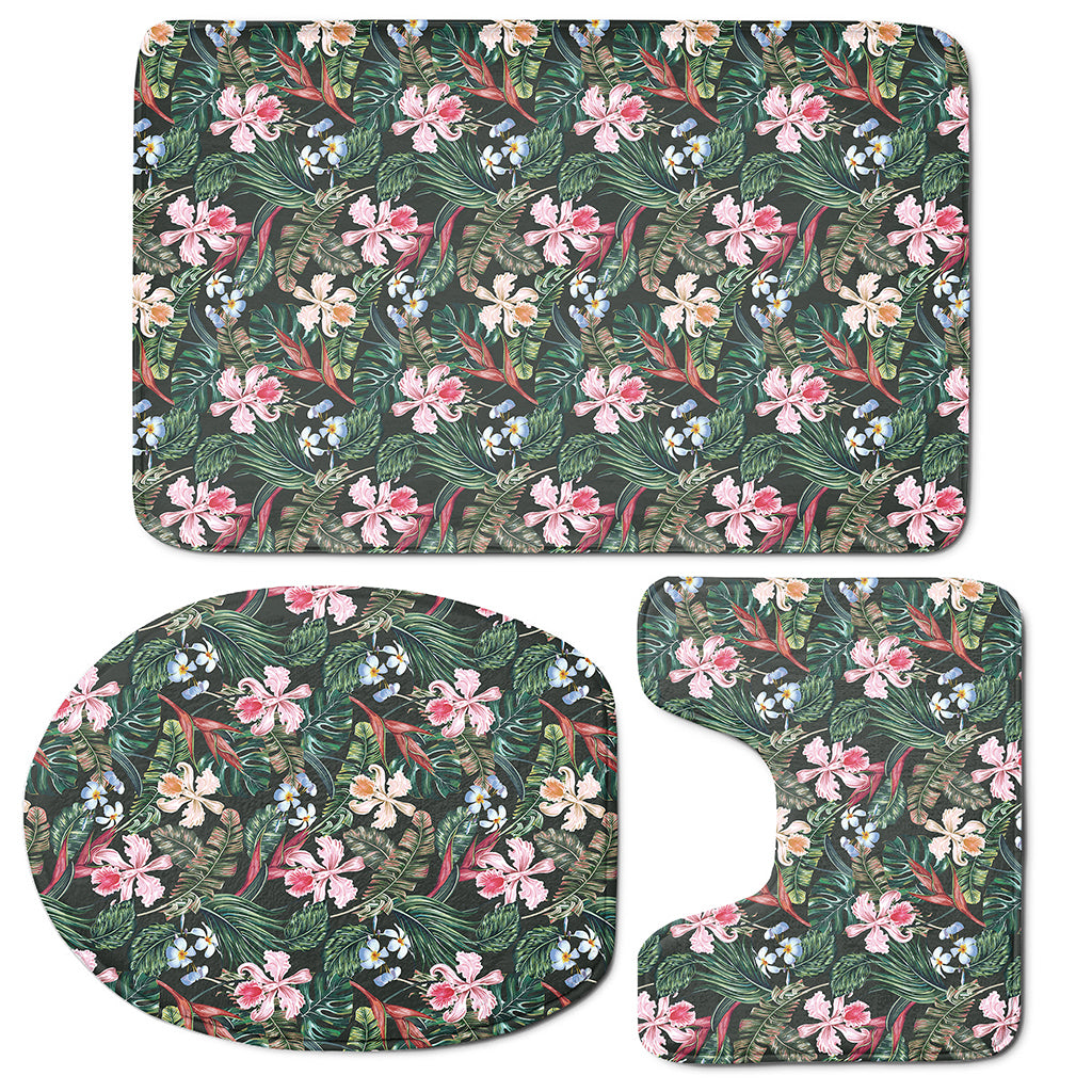 Vintage Tropical Exotic Hawaiian Print 3 Piece Bath Mat Set