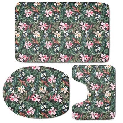Vintage Tropical Exotic Hawaiian Print 3 Piece Bath Mat Set