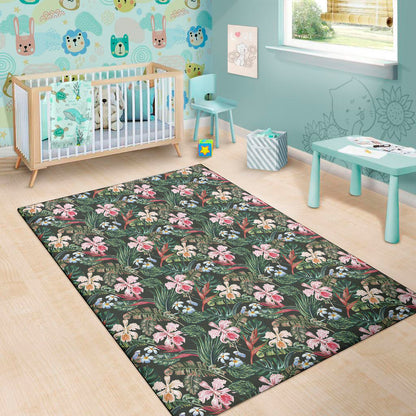 Vintage Tropical Exotic Hawaiian Print Area Rug