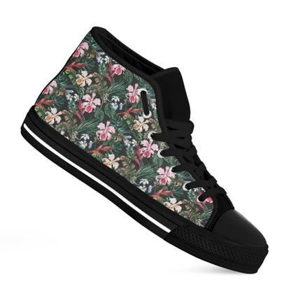 Vintage Tropical Exotic Hawaiian Print Black High Top Shoes
