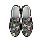 Vintage Tropical Exotic Hawaiian Print Black Slip On Shoes