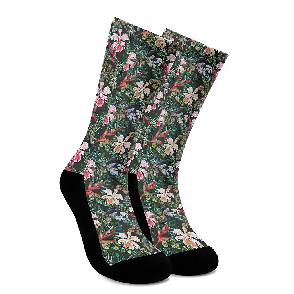 Vintage Tropical Exotic Hawaiian Print Crew Socks