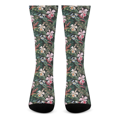 Vintage Tropical Exotic Hawaiian Print Crew Socks