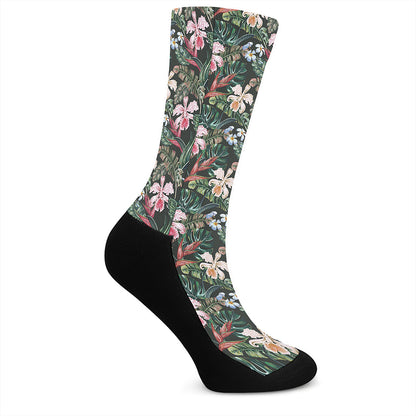 Vintage Tropical Exotic Hawaiian Print Crew Socks