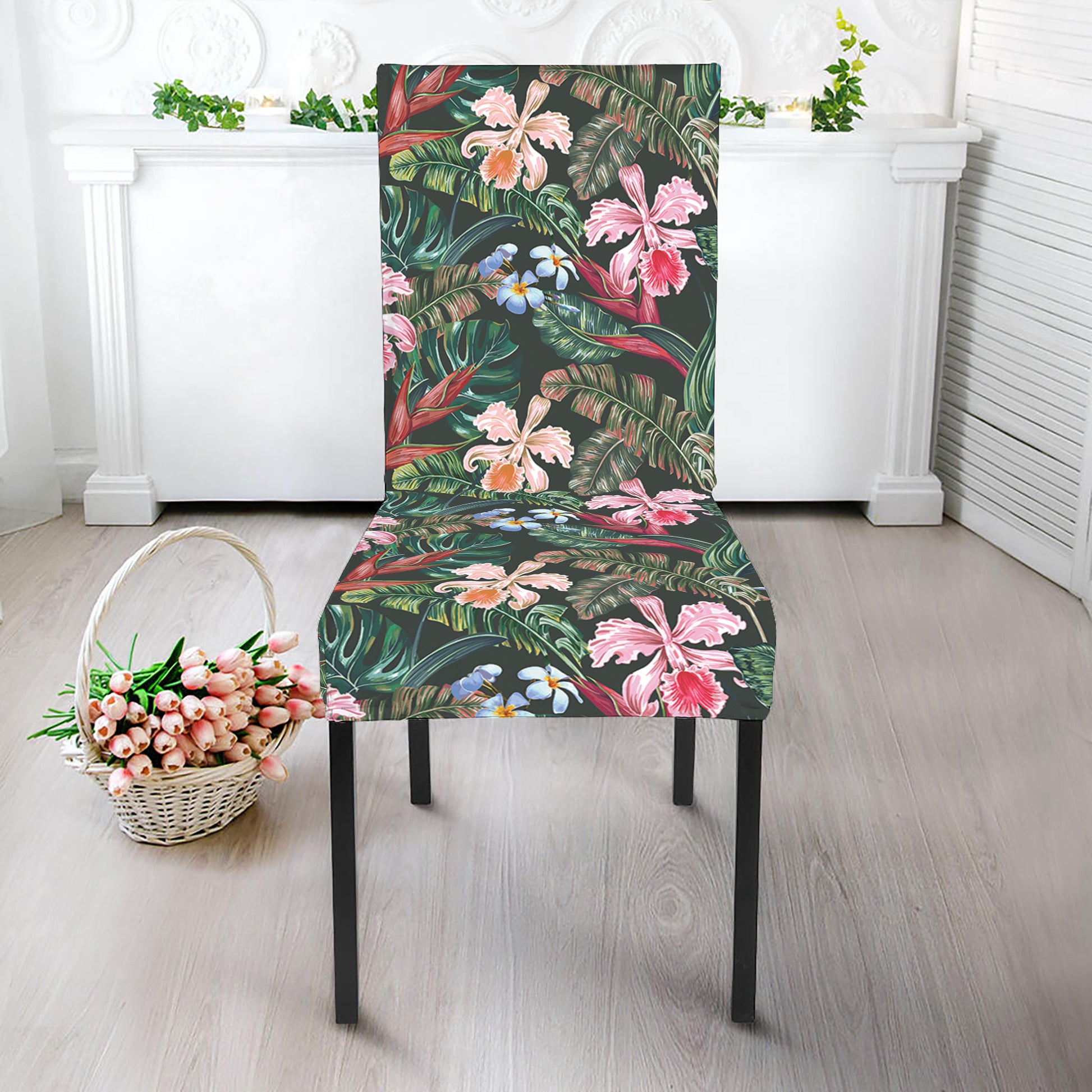 Vintage Tropical Exotic Hawaiian Print Dining Chair Slipcover