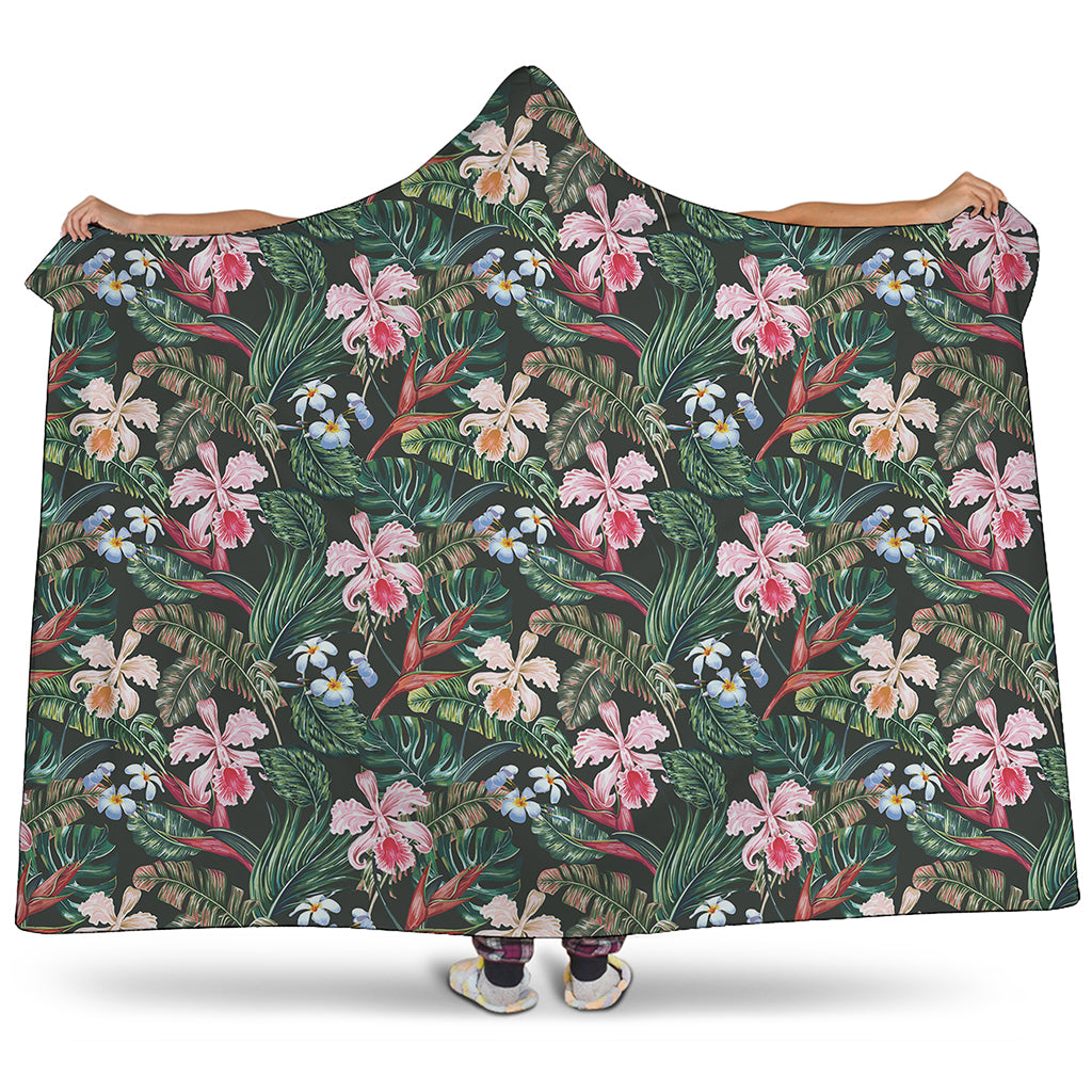 Vintage Tropical Exotic Hawaiian Print Hooded Blanket