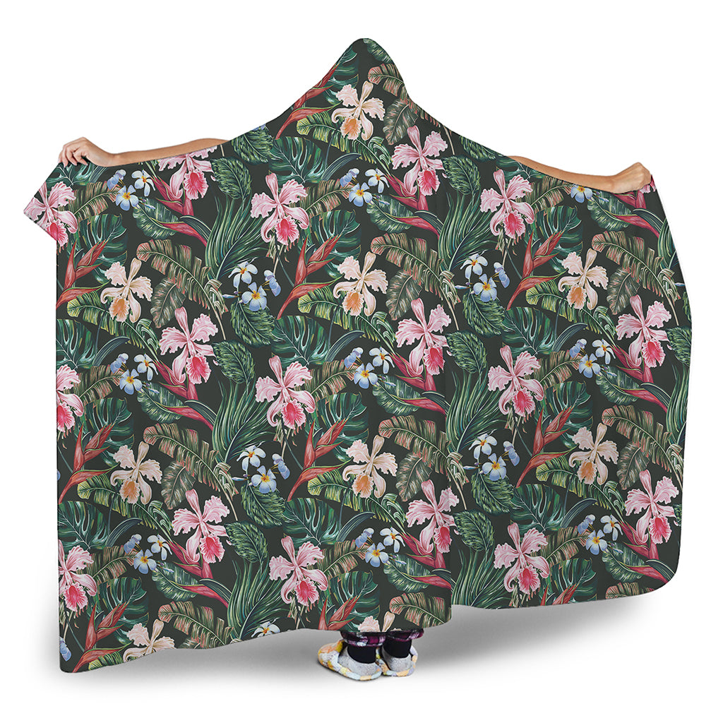 Vintage Tropical Exotic Hawaiian Print Hooded Blanket