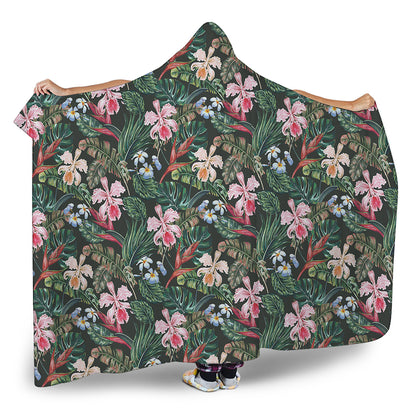 Vintage Tropical Exotic Hawaiian Print Hooded Blanket