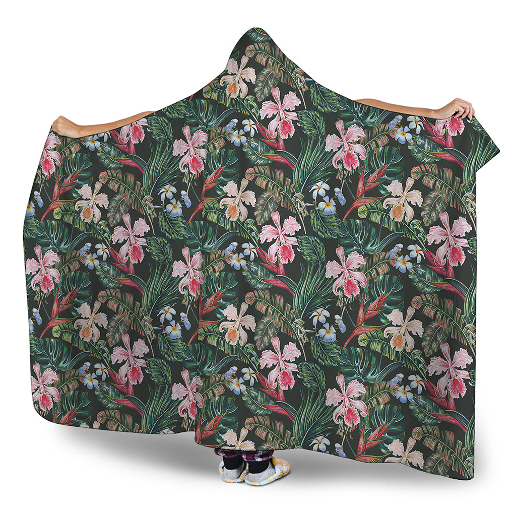 Vintage Tropical Exotic Hawaiian Print Hooded Blanket