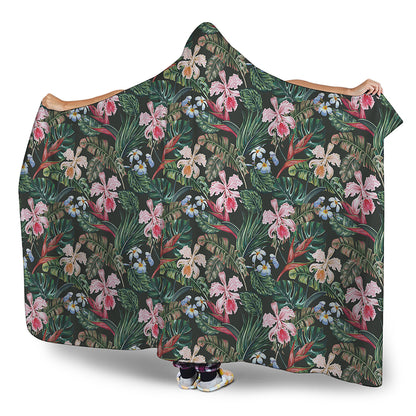 Vintage Tropical Exotic Hawaiian Print Hooded Blanket