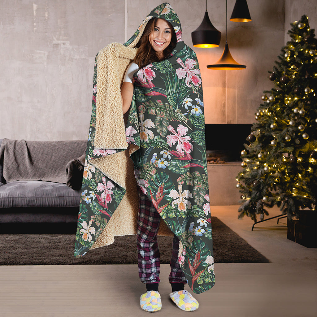 Vintage Tropical Exotic Hawaiian Print Hooded Blanket
