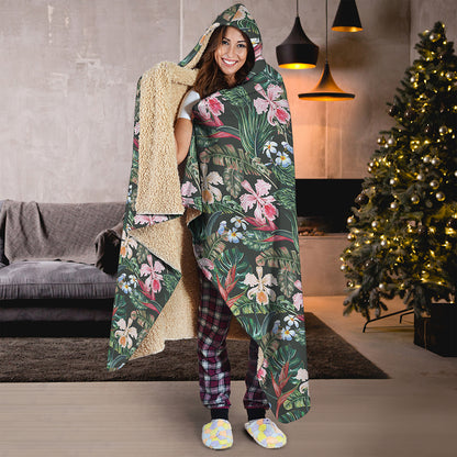 Vintage Tropical Exotic Hawaiian Print Hooded Blanket