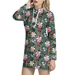 Vintage Tropical Exotic Hawaiian Print Hoodie Dress