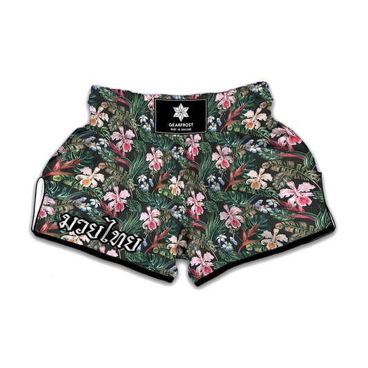 Vintage Tropical Exotic Hawaiian Print Muay Thai Boxing Shorts