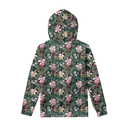 Vintage Tropical Exotic Hawaiian Print Pullover Hoodie