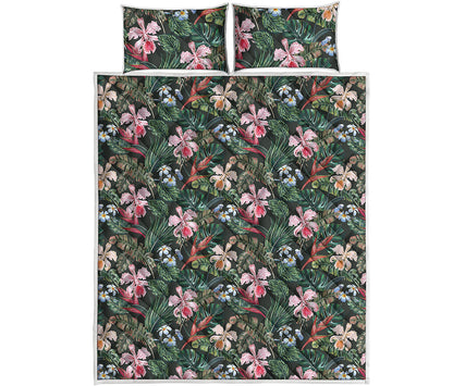 Vintage Tropical Exotic Hawaiian Print Quilt Bed Set
