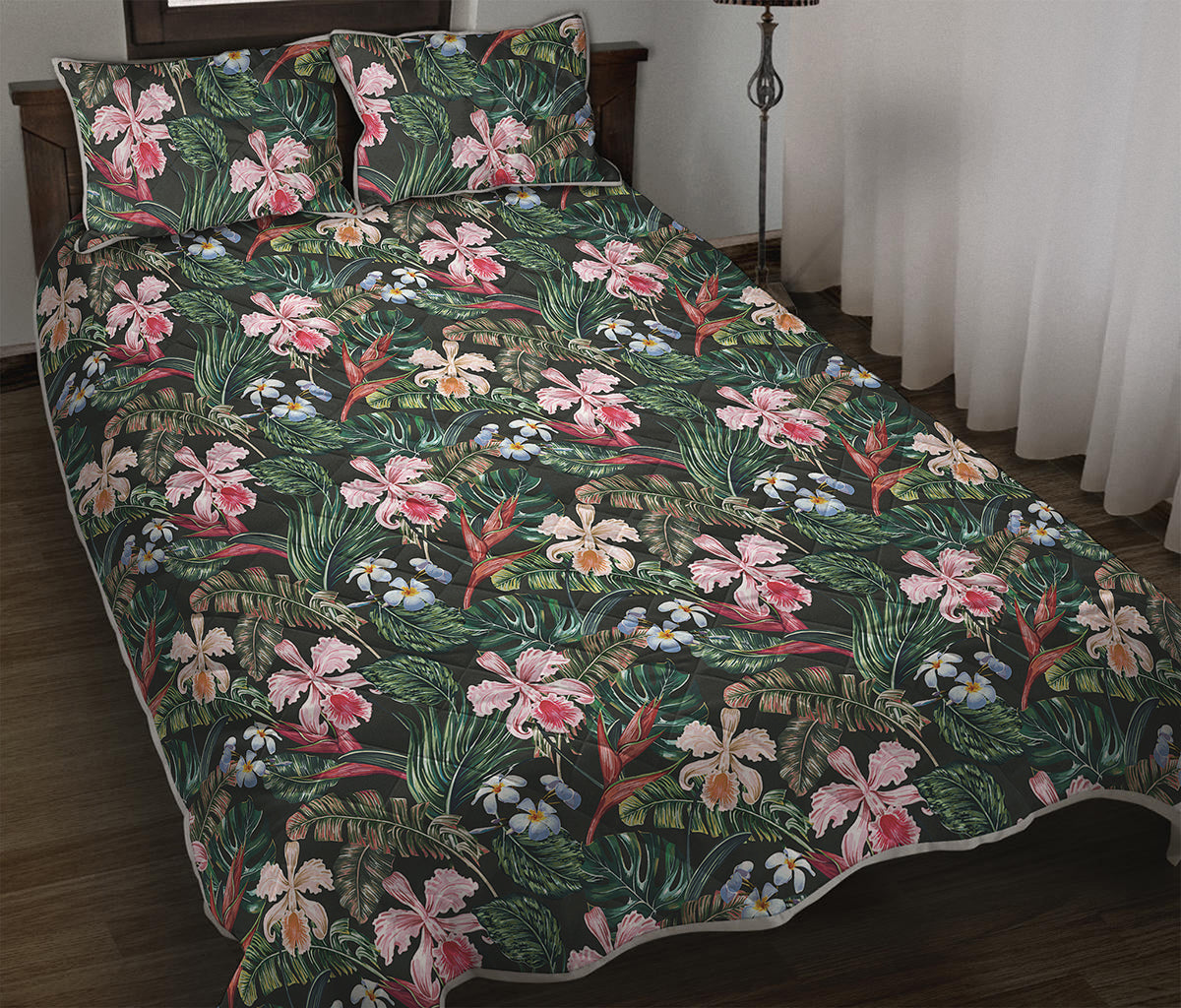 Vintage Tropical Exotic Hawaiian Print Quilt Bed Set