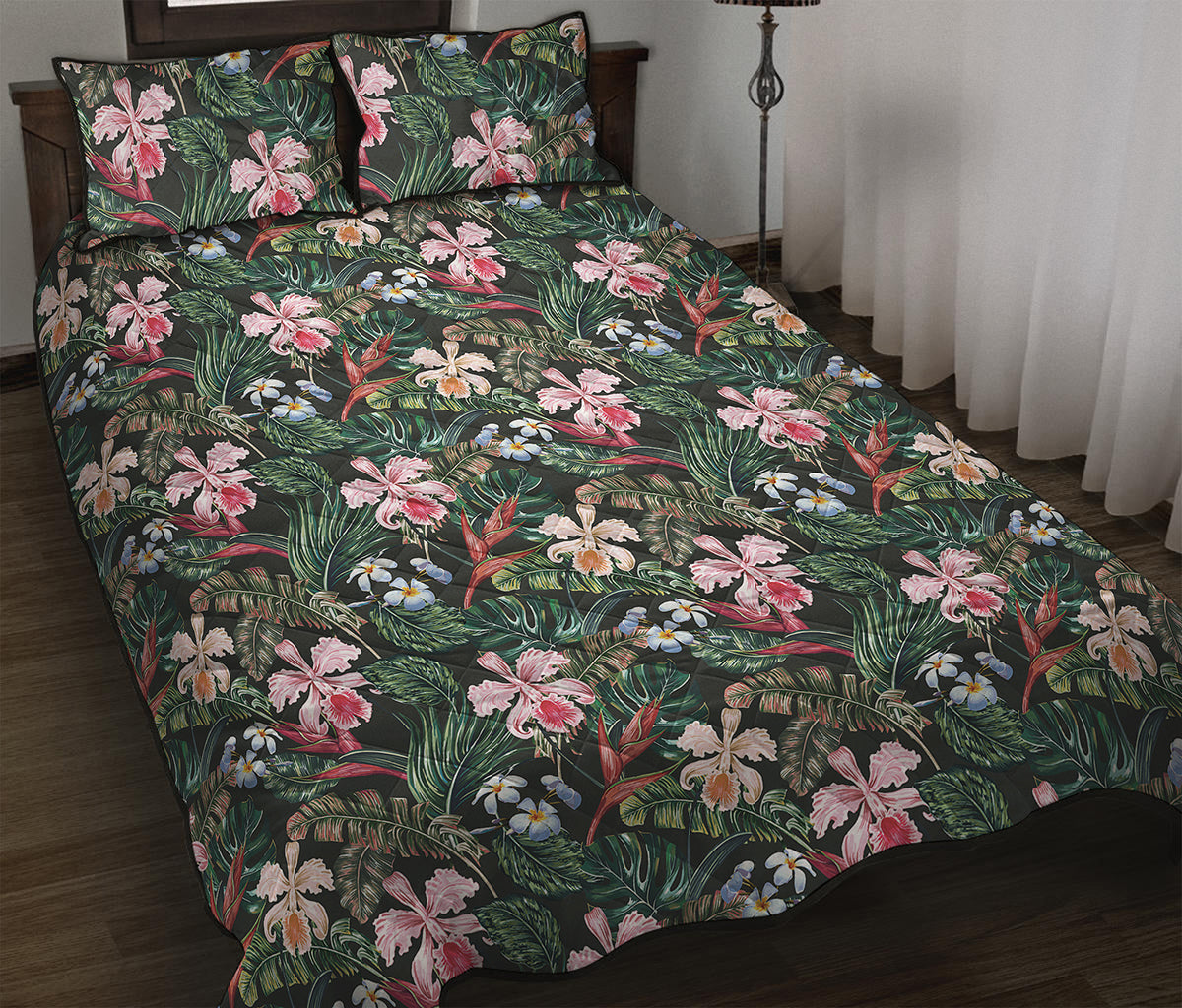 Vintage Tropical Exotic Hawaiian Print Quilt Bed Set