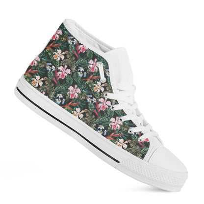 Vintage Tropical Exotic Hawaiian Print White High Top Shoes