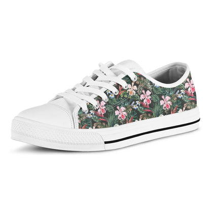 Vintage Tropical Exotic Hawaiian Print White Low Top Shoes