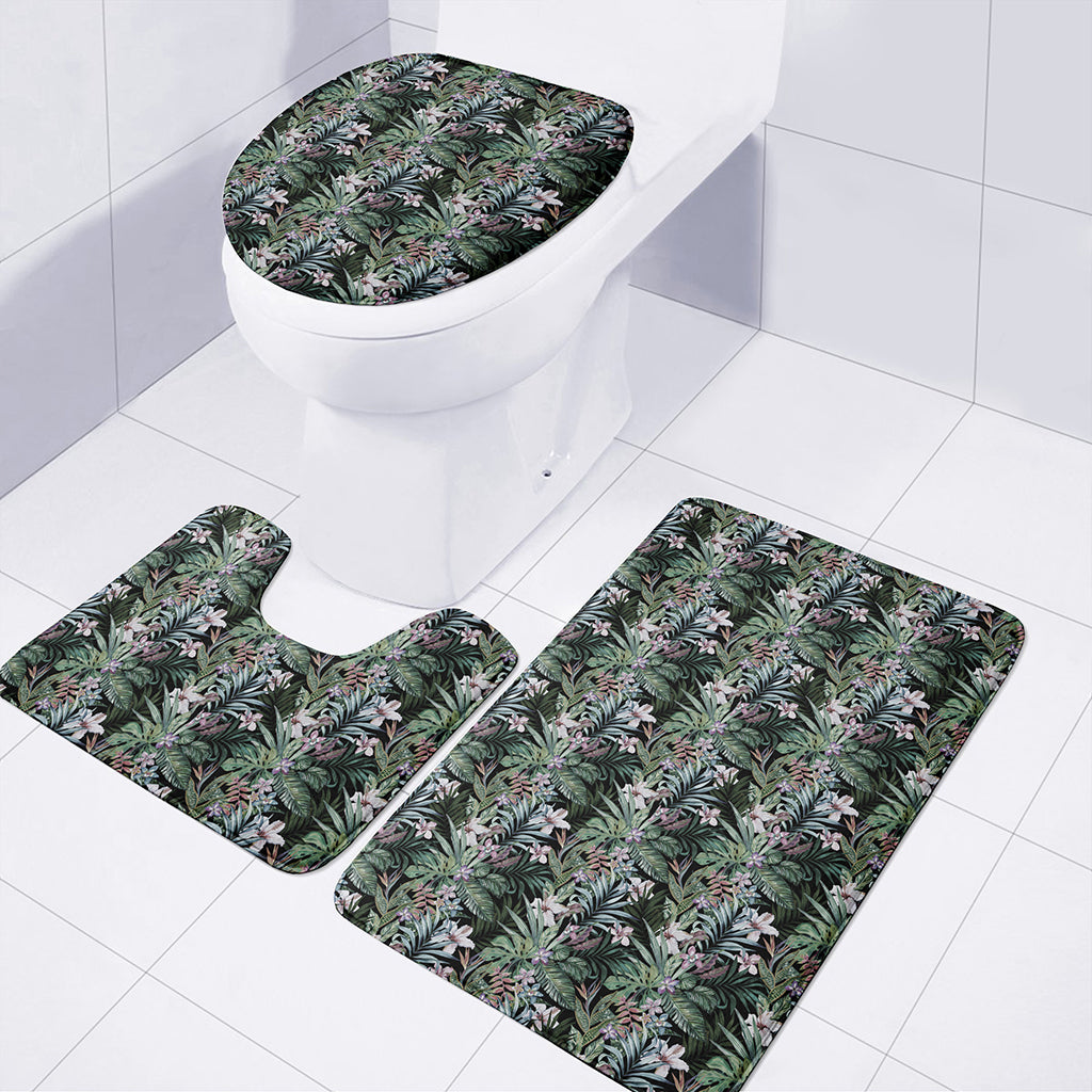 Vintage Tropical Floral Print 3 Piece Bath Mat Set