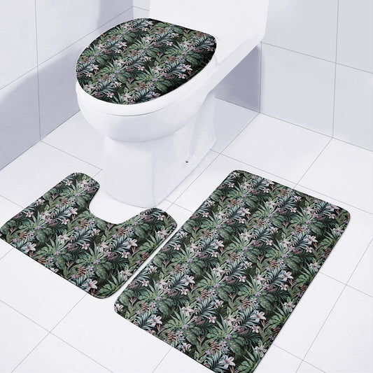 Vintage Tropical Floral Print 3 Piece Bath Mat Set