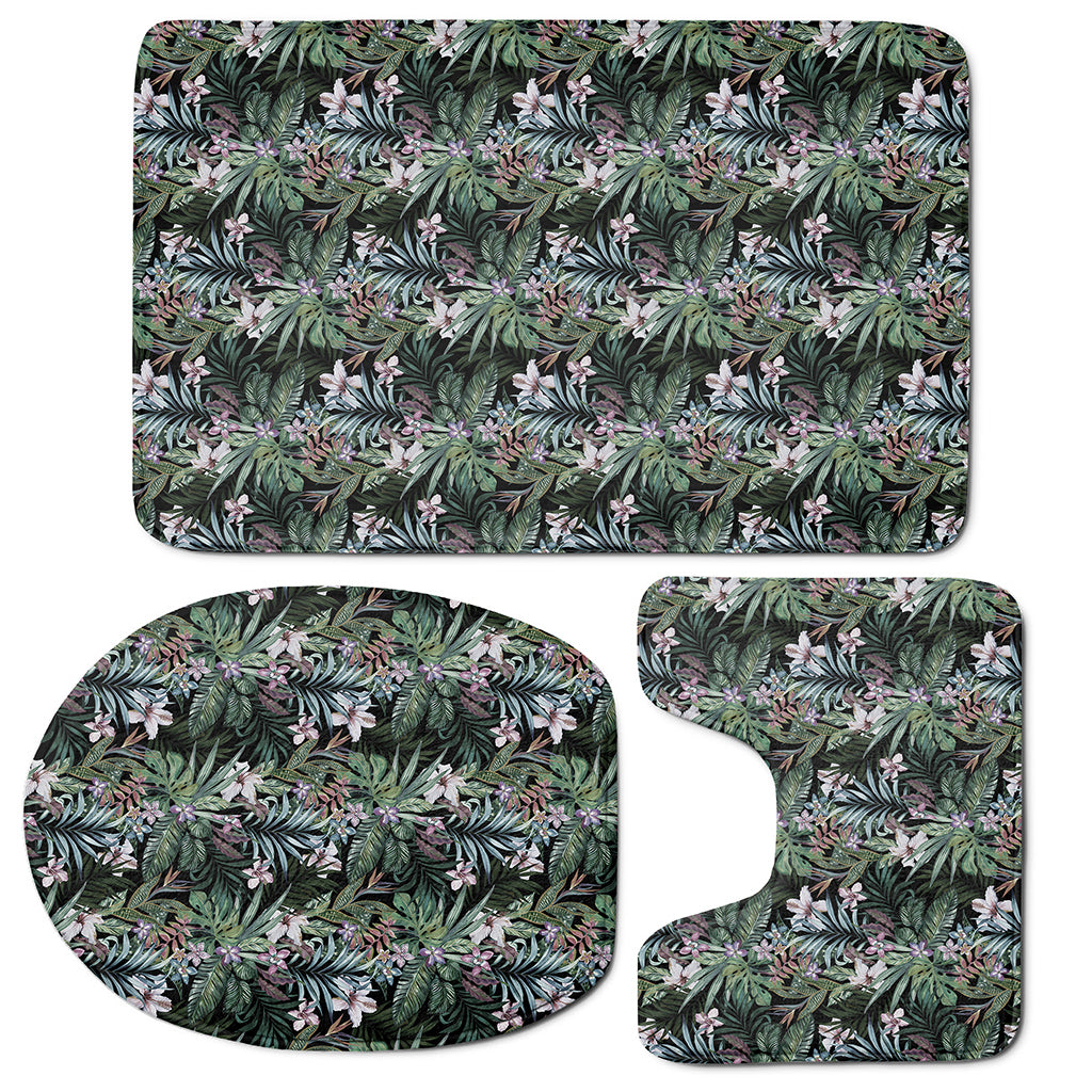 Vintage Tropical Floral Print 3 Piece Bath Mat Set