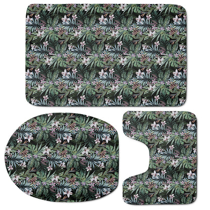 Vintage Tropical Floral Print 3 Piece Bath Mat Set
